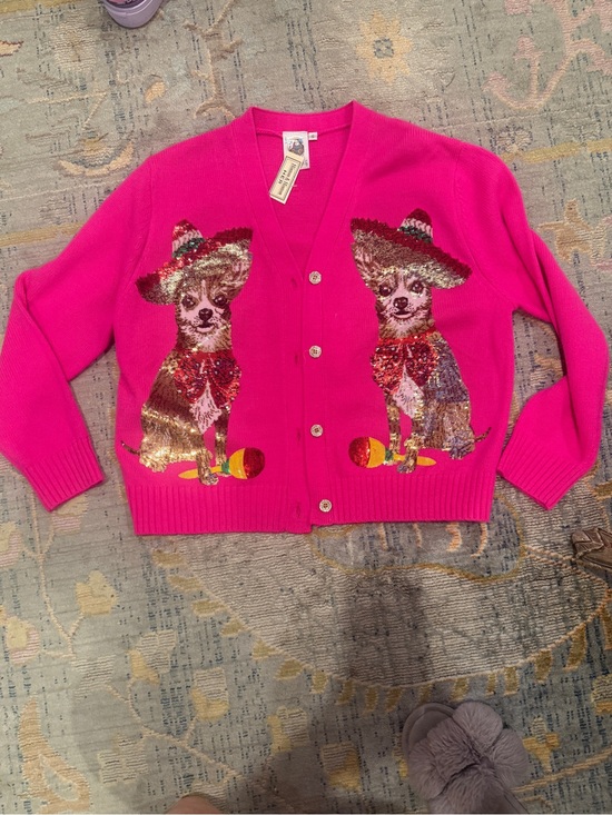 QUEEN OF SPARKLES Sweaters - NWT Queen of Sparkles Hot Pink Cinco Dog Cardigan Sequin Chihuahua Sweater Small